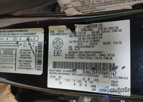 2015 Lincoln Mkz z USA, uszkodzony, nr VIN 3LN6L2G95FR605167